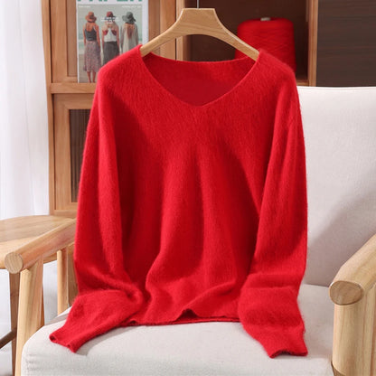 Cashmere Sweater Solid Color Long-Sleeved Wool Knit Bottoming Sweater Loose Top