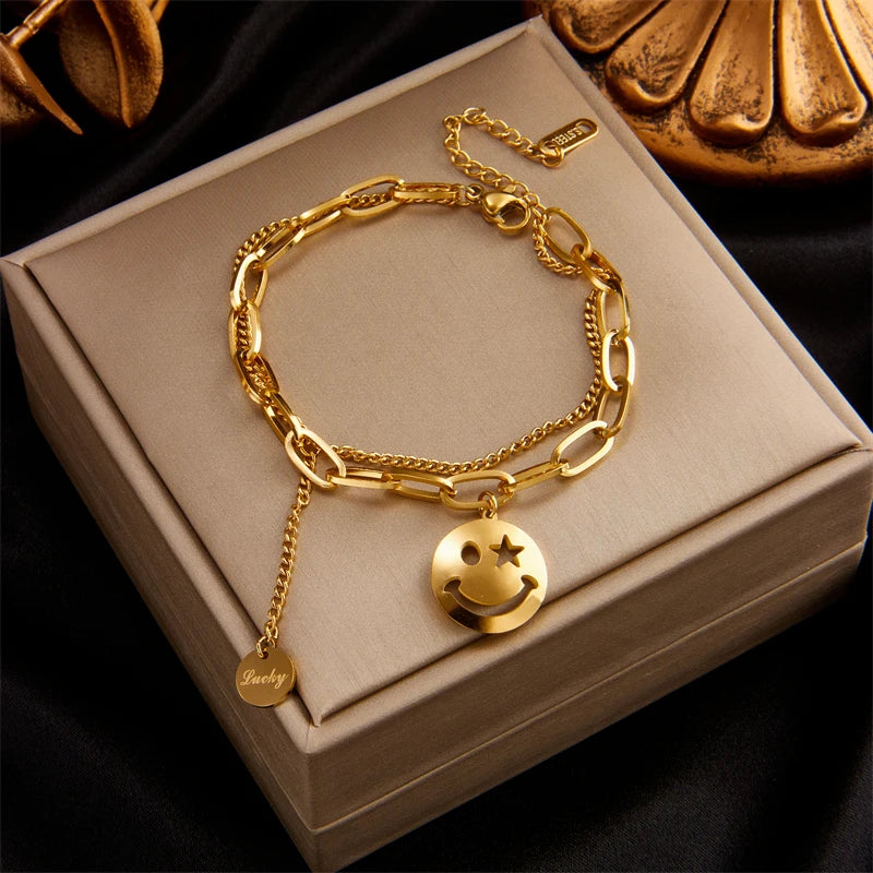 MEYRROYU 316 Stainless Steel Vintage Green Stone Heart Tassel Multilayer Charm Bracelet for Women Wedding Jewelry Beach брелок