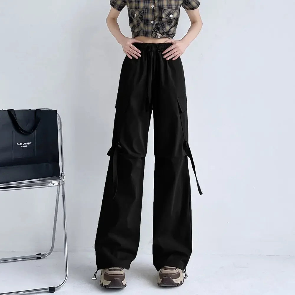 Cargo Pants for Women with Pockets Pink Loose Woman Trousers Wide Leg Spring Autumn Cotton Vintage Elastic Casual All Medium 90s