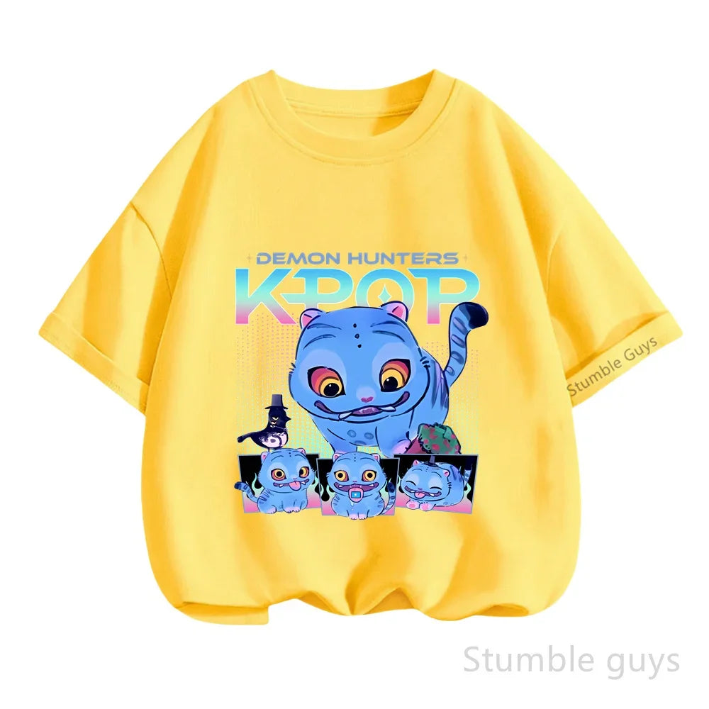 Kpop Demon Hunters T-Shirt Kids Short Sleeve Casual Fashion Summer Boys Girls Anime Clothes