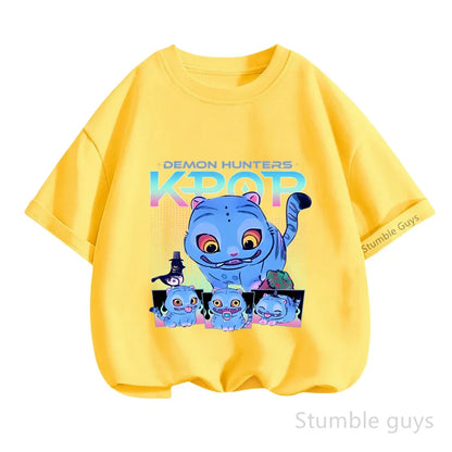 Kpop Demon Hunters T-Shirt Kids Short Sleeve Casual Fashion Summer Boys Girls Anime Clothes