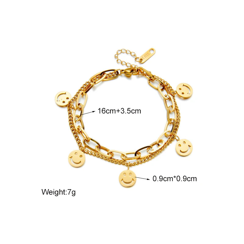 MEYRROYU 316 Stainless Steel Vintage Green Stone Heart Tassel Multilayer Charm Bracelet for Women Wedding Jewelry Beach брелок