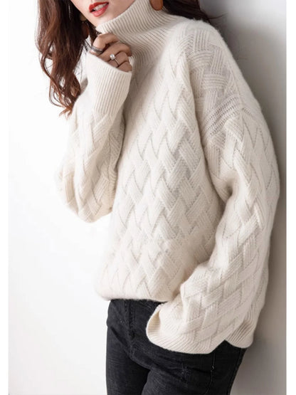 Women's High Ne Knitted Sweater Thiened Loose Fit Overhead Winter Lazy Sle Knitwear Comfortable Breathable Casual Top