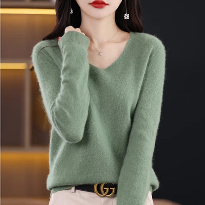 Knitted Pullover V-neck Loose Bottoming Shirt Solid