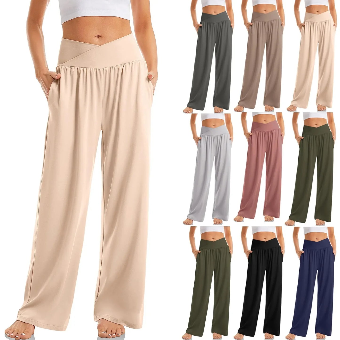 Wide Leg Pants Sweat pants Straight Pants Bottom Plain Fitness Joggers Pants High Waist Travel Basic