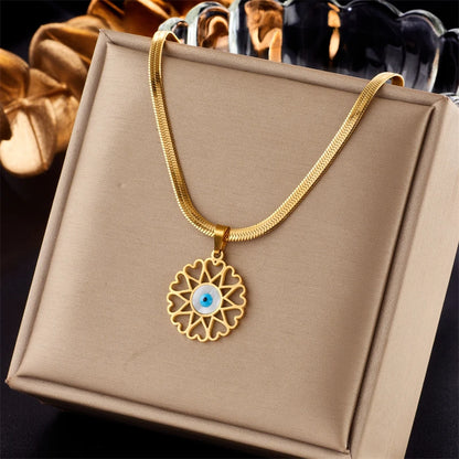 DIEYURO 316L Stainless Steel Heart Eye Square Butterfly Pendant Necklace For Women New Girls Choker Clavicle Chain Jewelry Gifts