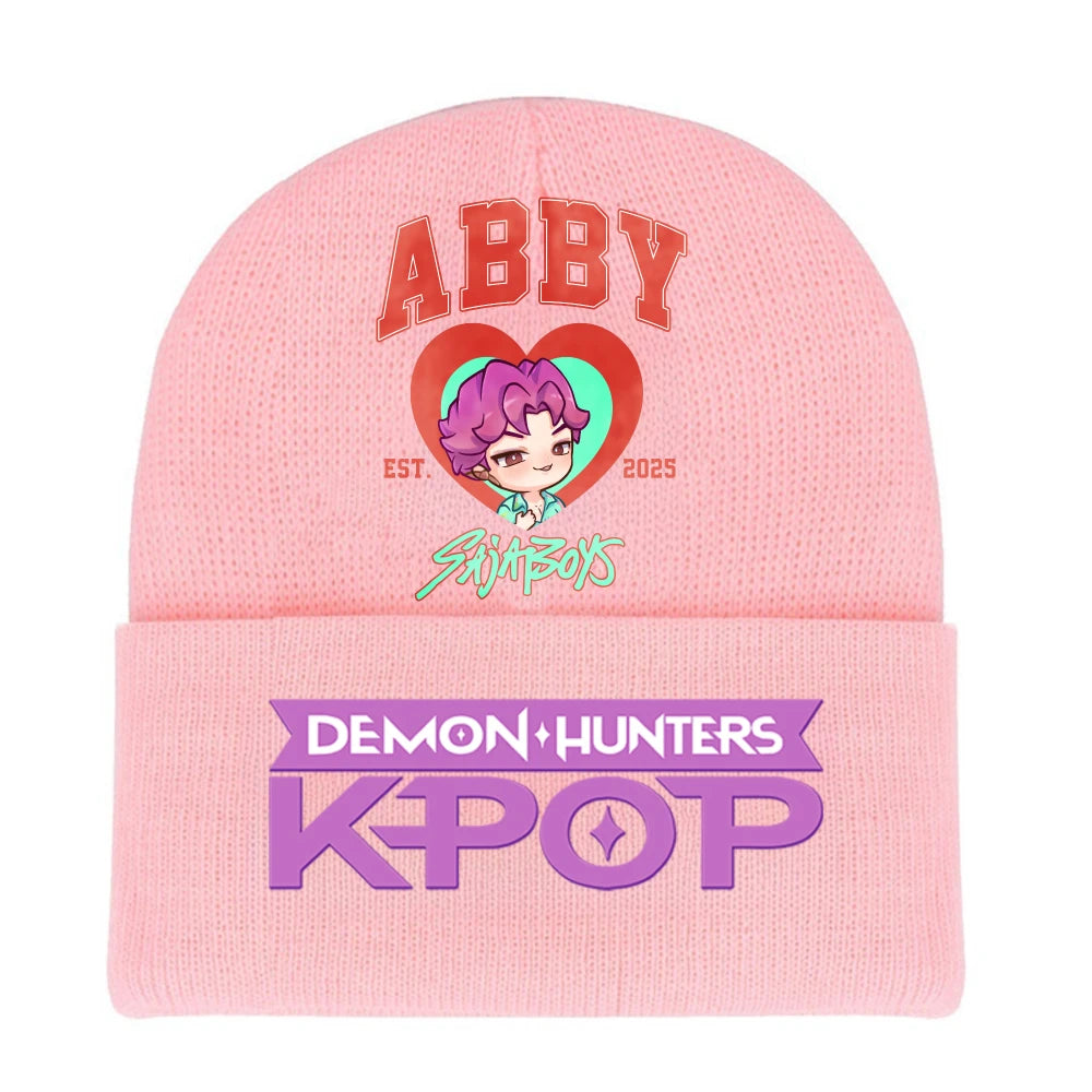 K-pop Demon Hunters Children Knit Hat Kawaii Cartoon Printed Beanie Autumn Girls Winter Outdoor Sports Warm Hat Birthday Gifts
