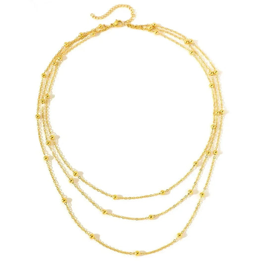 New High-end Jewelry Stainless Steel Necklace Atmosphere Delicate Beads Multi-Layers Chain Necklace For Women Party Gifts