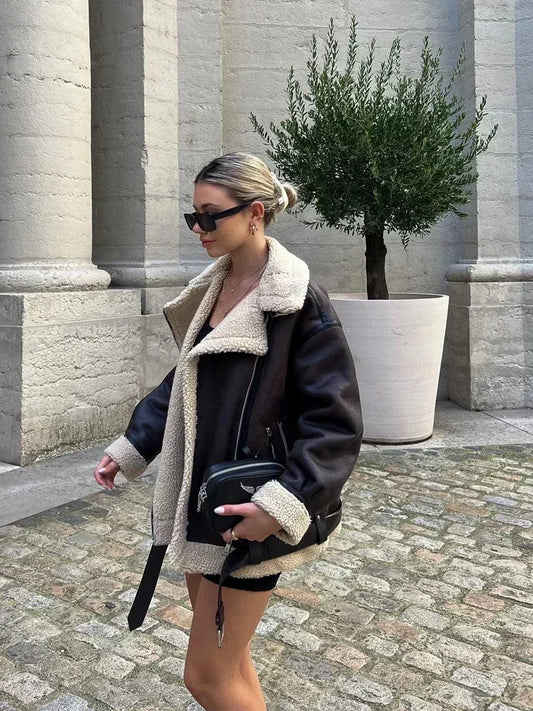 Faux Fur Jacket Zipper Jackets Coat Female Casual Lapel coat