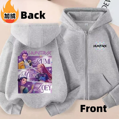 KPop Demon Hunters Rumi Mira Zoey Secondary Cartoon Printed Casual Fleece Jacket Creative Anime Peripheral All-match Hooded Top