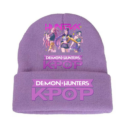 K-pop Demon Hunters Children Knit Hat Kawaii Cartoon Printed Beanie Autumn Girls Winter Outdoor Sports Warm Hat Birthday Gifts