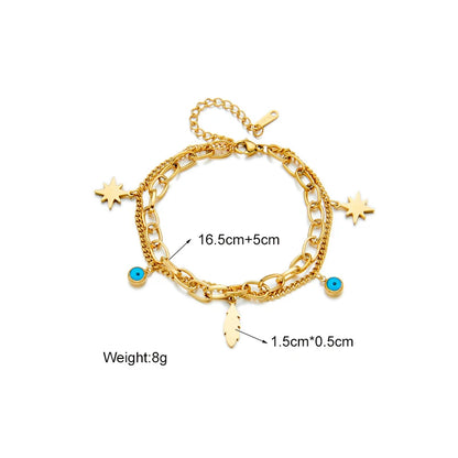 MEYRROYU 316 Stainless Steel Vintage Green Stone Heart Tassel Multilayer Charm Bracelet for Women Wedding Jewelry Beach брелок