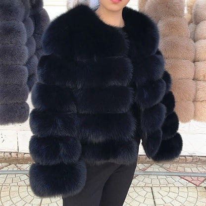 100% Fox Fur Coat Women's Fashion Brown
