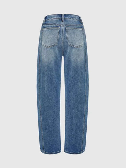 High Waist Wide Leg Jeans Casual Washed Denim Elastic