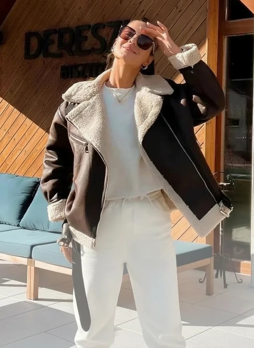 Faux Fur Jacket Zipper Jackets Coat Female Casual Lapel coat