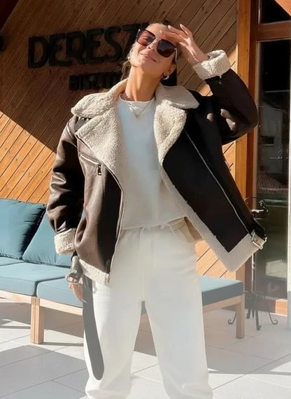 Faux Fur Jacket Zipper Jackets Coat Female Casual Lapel coat