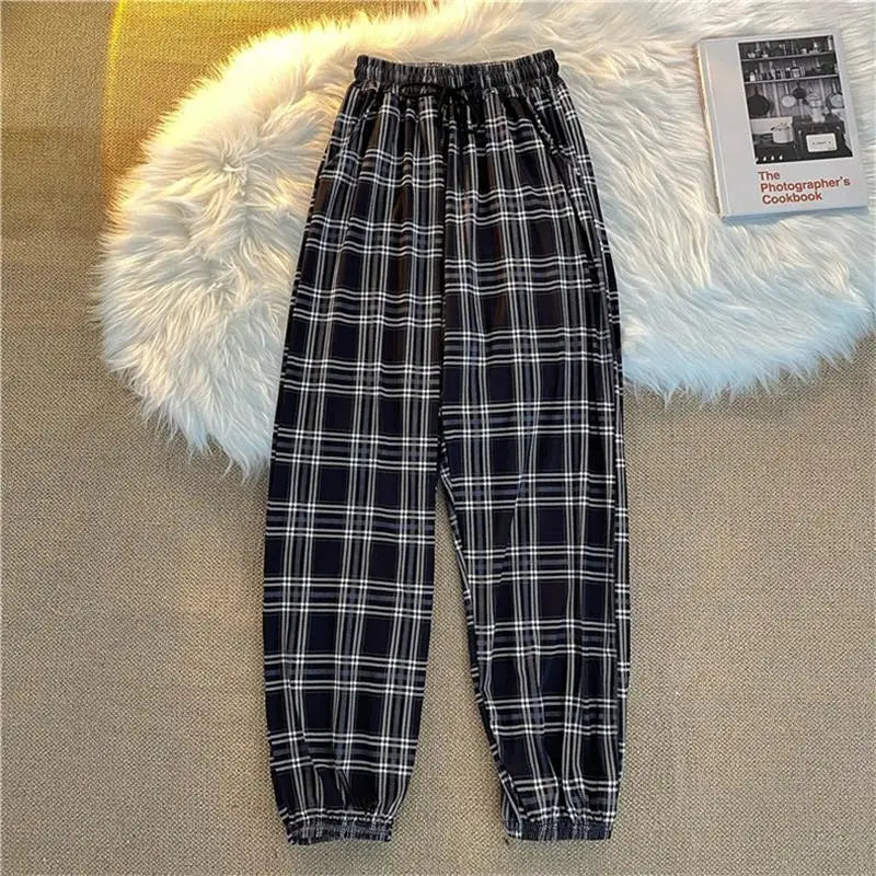 Korean Loose Black Plaid Harajuku Students Harem Long Pants Streetwear Trousers Chic