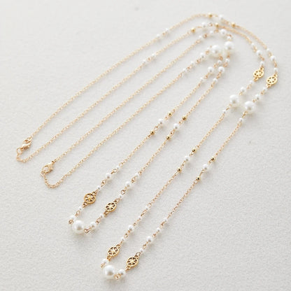 2Pcs/Set Temperament Imitation Pearl Long Chain Necklace for Women Fashion Statement Goth Sweather Link Neck Jewelry