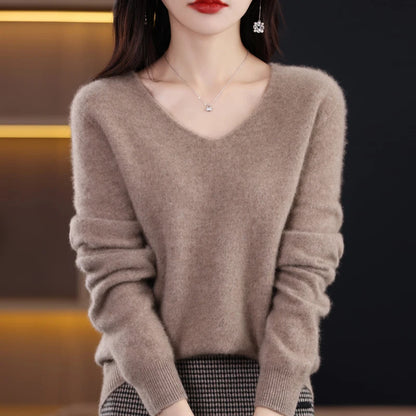 Knitted Pullover V-neck Loose Bottoming Shirt Solid