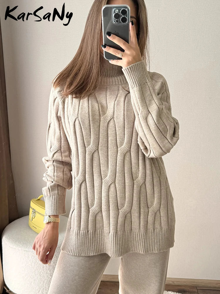 Knitted Pullover Sweater Turtleneck Women Elegant Oversized