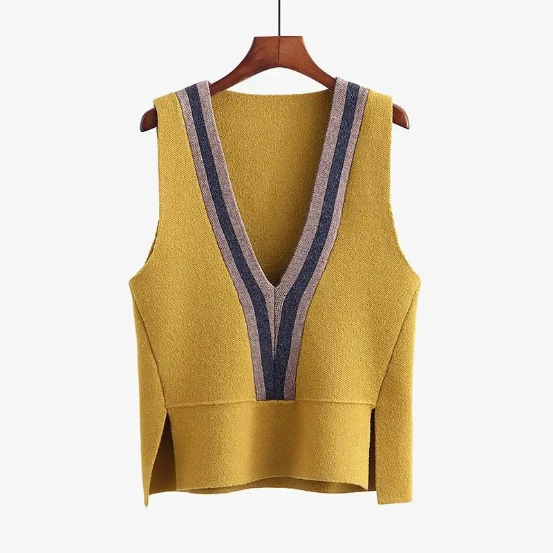 V-neck Fashionable Pullover Spliced Vest Sleeveless