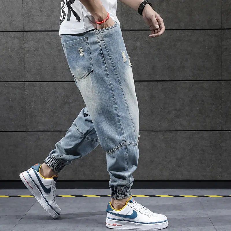 2025 New Hip Hop Harem Jeans Pants Men Loose Joggers Denim Casual Sweatpants Korea Ankle Length Trousers Streetwear Male Clothes