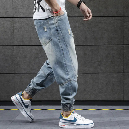 2025 New Hip Hop Harem Jeans Pants Men Loose Joggers Denim Casual Sweatpants Korea Ankle Length Trousers Streetwear Male Clothes