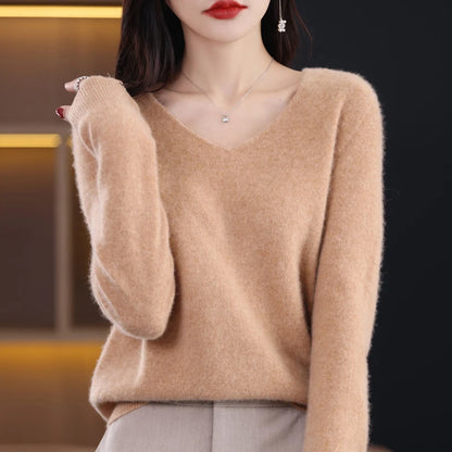 Knitted Pullover V-neck Loose Bottoming Shirt Solid