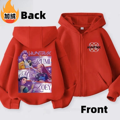 KPop Demon Hunters Rumi Mira Zoey Secondary Cartoon Printed Casual Fleece Jacket Creative Anime Peripheral All-match Hooded Top