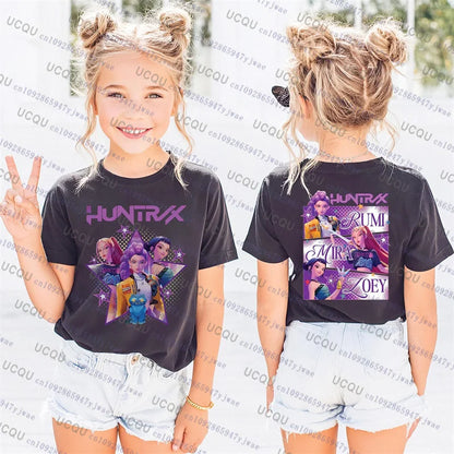 Kpop Demon Hunters Parent Child Short Sleeve T-shirt Cute Kpop Demon Hunters TShirt Harajuku Casual Fashion Cotton Kid's Tshirt