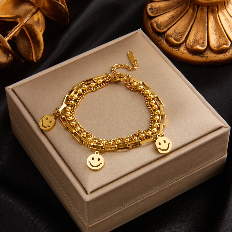 MEYRROYU 316 Stainless Steel Vintage Green Stone Heart Tassel Multilayer Charm Bracelet for Women Wedding Jewelry Beach брелок