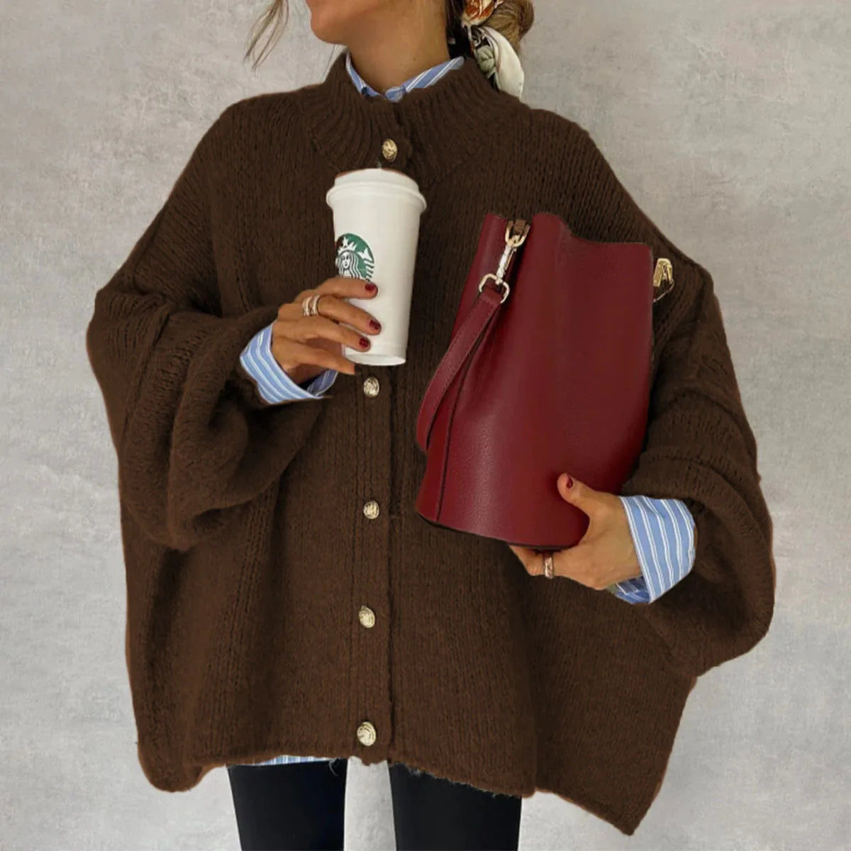 Basic Casual Women's Sweater Knit Solid color O-neck Single Breasted Oversize Cardigan