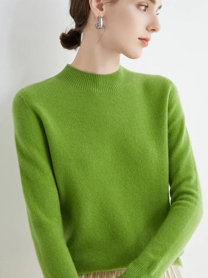 100% Merino Wool Sweater Mock-Neck Cashmere Pullover Long Sleeve