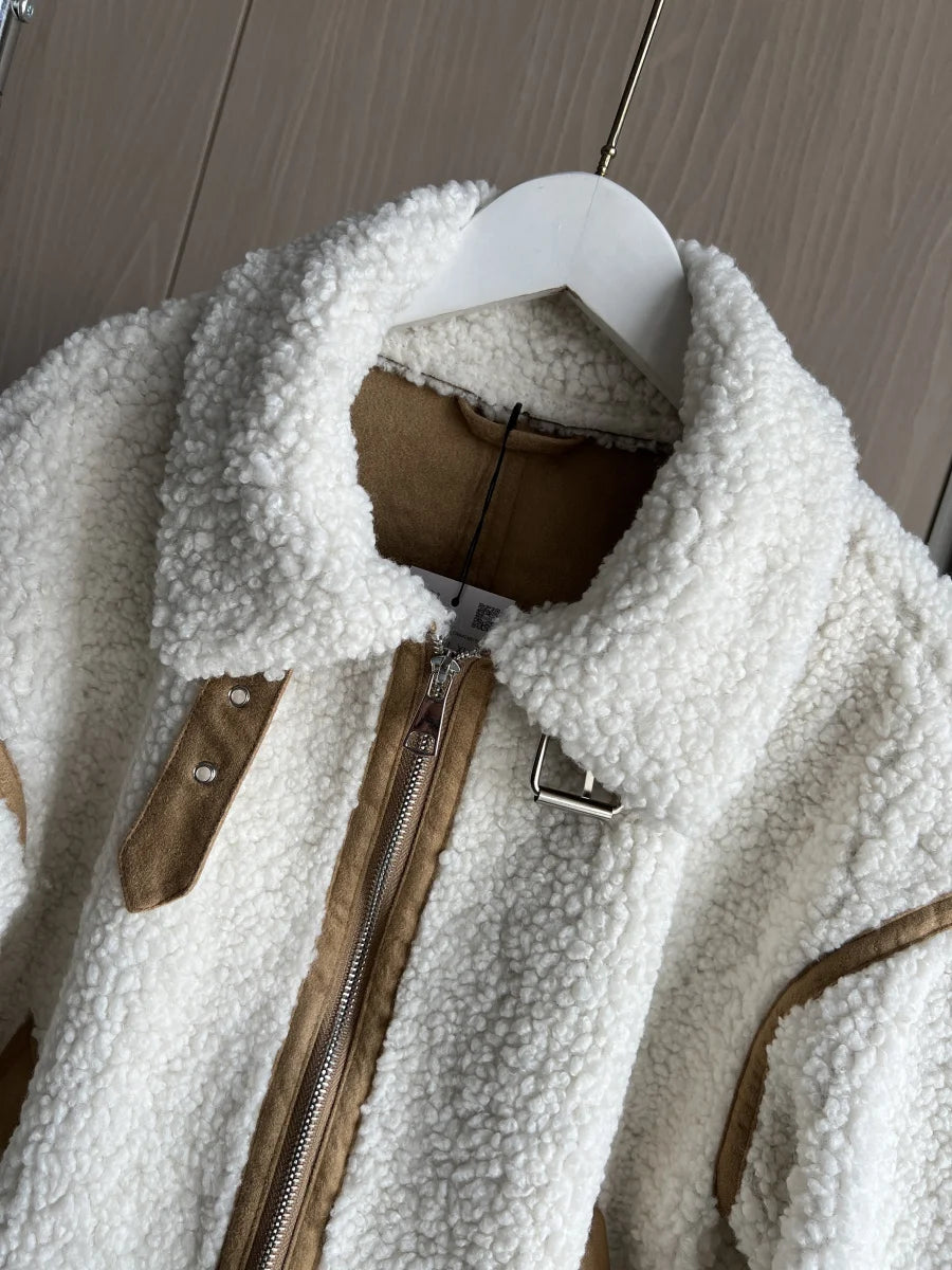 Shearling Coat Reversible Long Sleeve Stand-up Collar