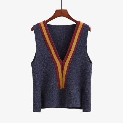 V-neck Fashionable Pullover Spliced Vest Sleeveless