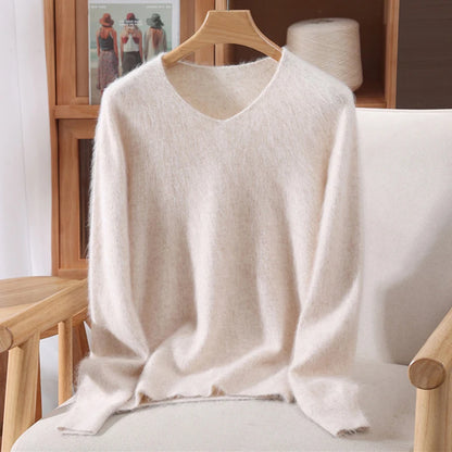 Cashmere Sweater Solid Color Long-Sleeved Wool Knit Bottoming Sweater Loose Top