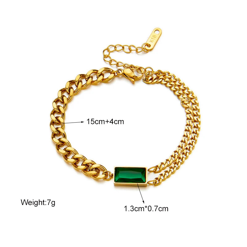 MEYRROYU 316 Stainless Steel Vintage Green Stone Heart Tassel Multilayer Charm Bracelet for Women Wedding Jewelry Beach брелок