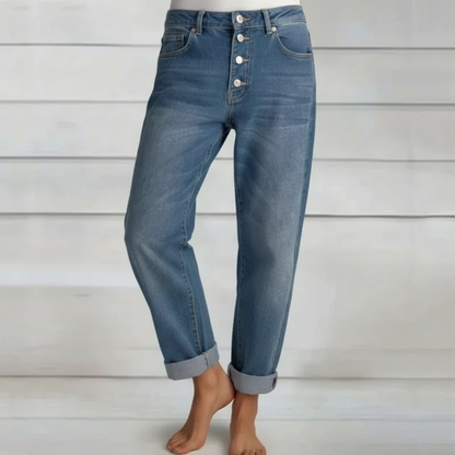 High Waist Single-breasted Splicing Straight Jeans Female Loose Casual Washable Trousers