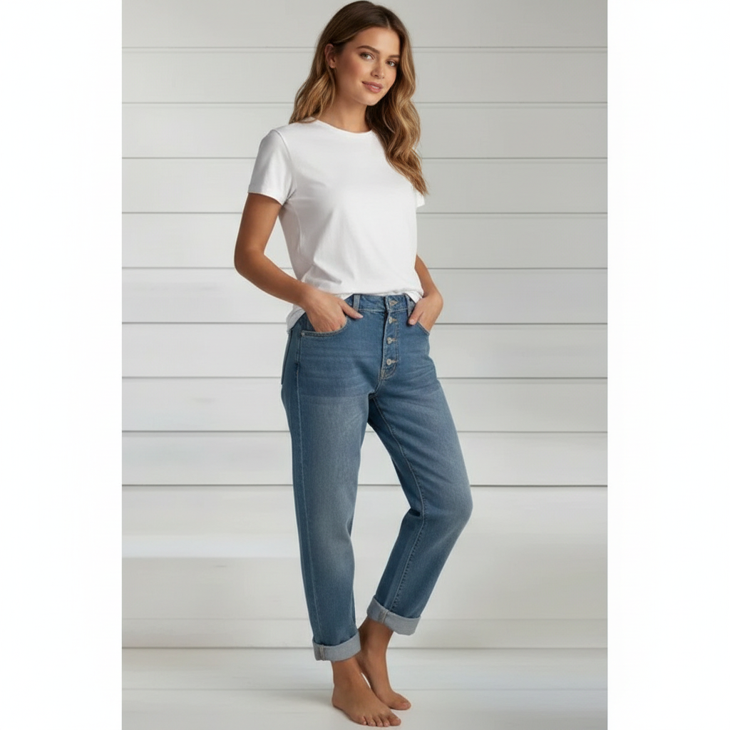 High Waist Single-breasted Splicing Straight Jeans Female Loose Casual Washable Trousers