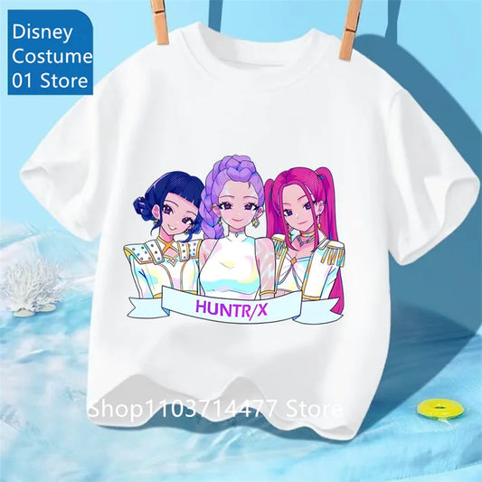 2025 KPOP Hunters Anime Series Pattern Girl T-shirt, Huntrix Girl Group Cute T-shirt
