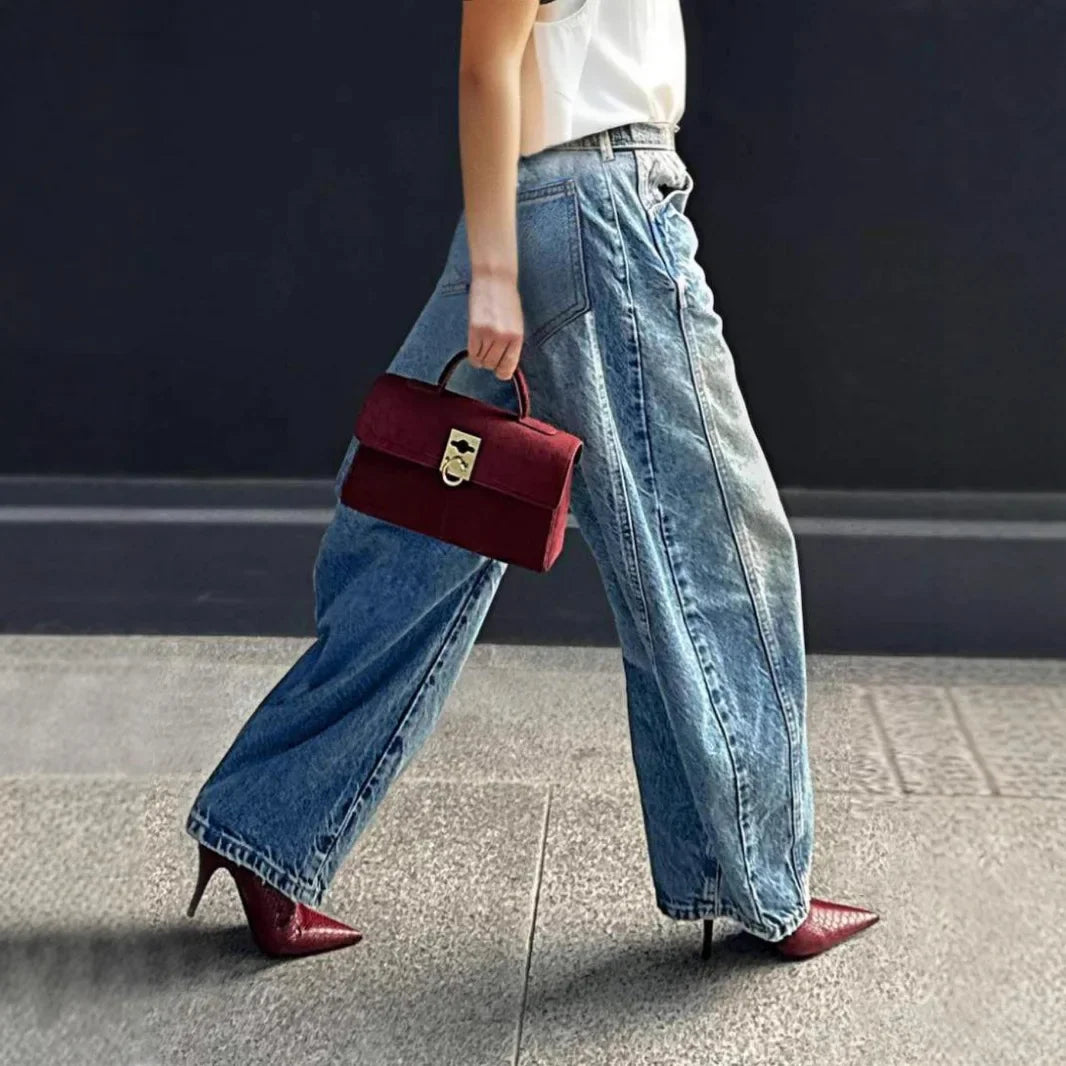 High Waist Wide Leg Jeans Casual Washed Denim Elastic