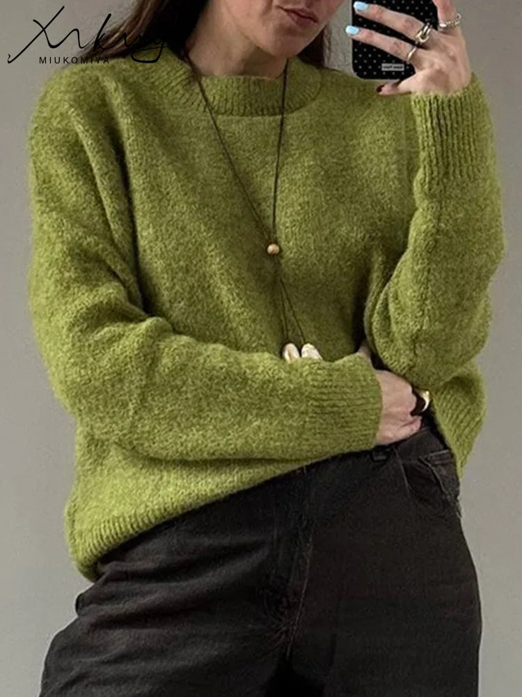 Warm Pullovers O Neck Knitwear Loose Knit Jumpers