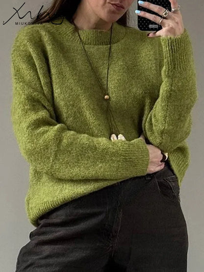 Warm Pullovers O Neck Knitwear Loose Knit Jumpers