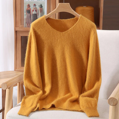 Cashmere Sweater Solid Color Long-Sleeved Wool Knit Bottoming Sweater Loose Top