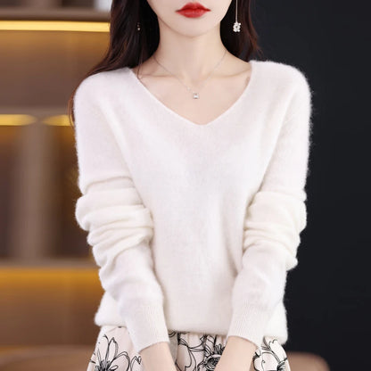 Knitted Pullover V-neck Loose Bottoming Shirt Solid