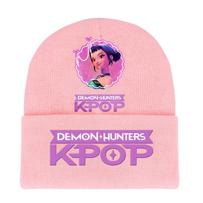 K-pop Demon Hunters Children Knit Hat Kawaii Cartoon Printed Beanie Autumn Girls Winter Outdoor Sports Warm Hat Birthday Gifts