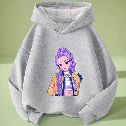 K-pop Demon Hunters Long Sleeve Hoodie for Boys Girls Saja Print Hooded Jacket Children's Fashion Pullover Top Outerwear
