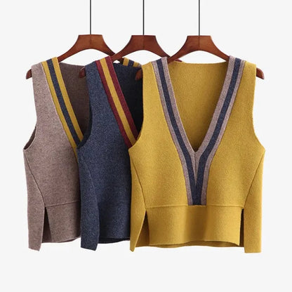 V-neck Fashionable Pullover Spliced Vest Sleeveless