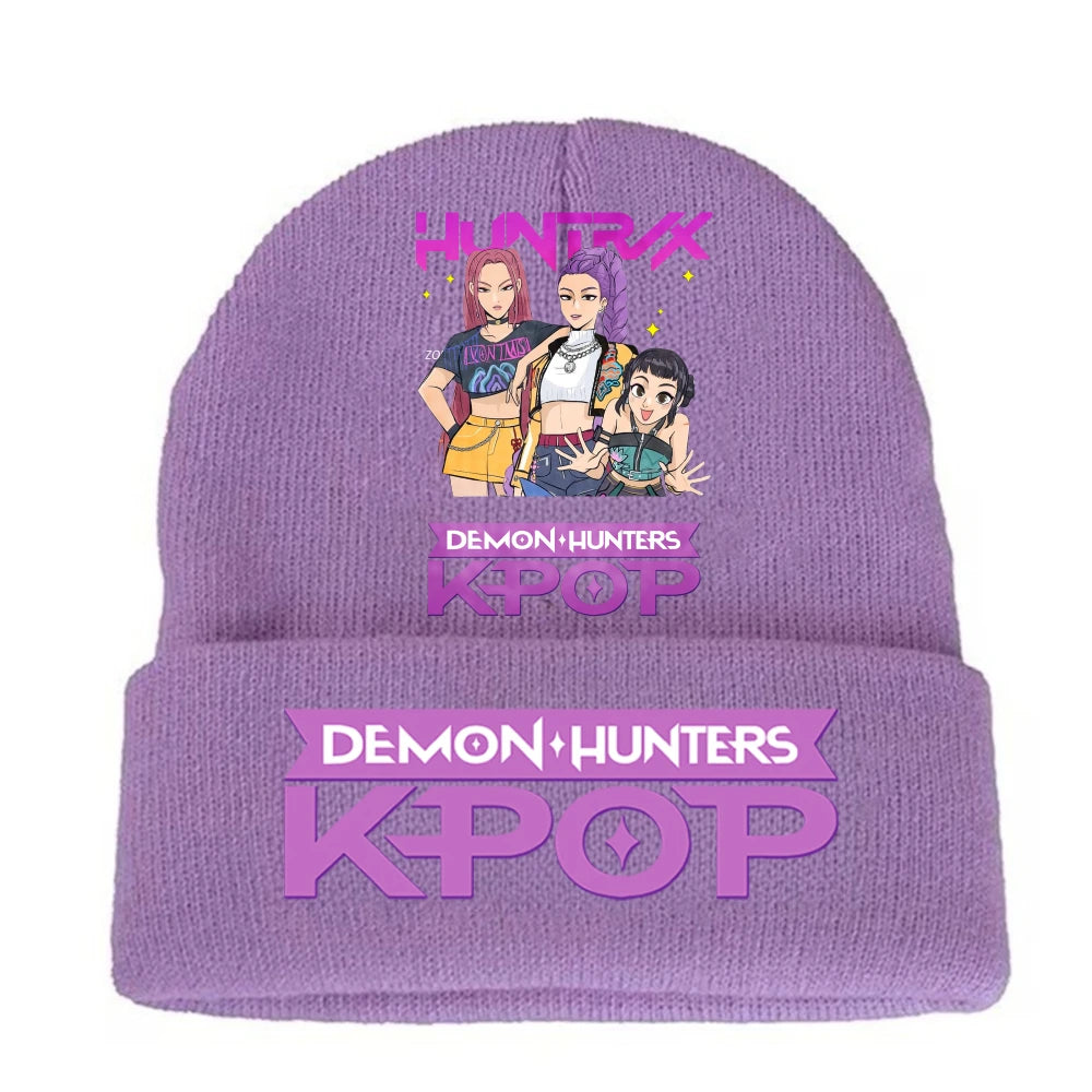 K-pop Demon Hunters Children Knit Hat Kawaii Cartoon Printed Beanie Autumn Girls Winter Outdoor Sports Warm Hat Birthday Gifts