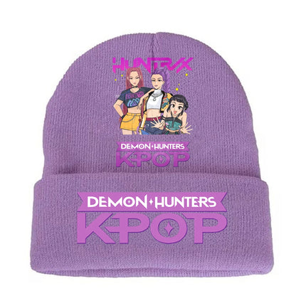 K-pop Demon Hunters Children Knit Hat Kawaii Cartoon Printed Beanie Autumn Girls Winter Outdoor Sports Warm Hat Birthday Gifts